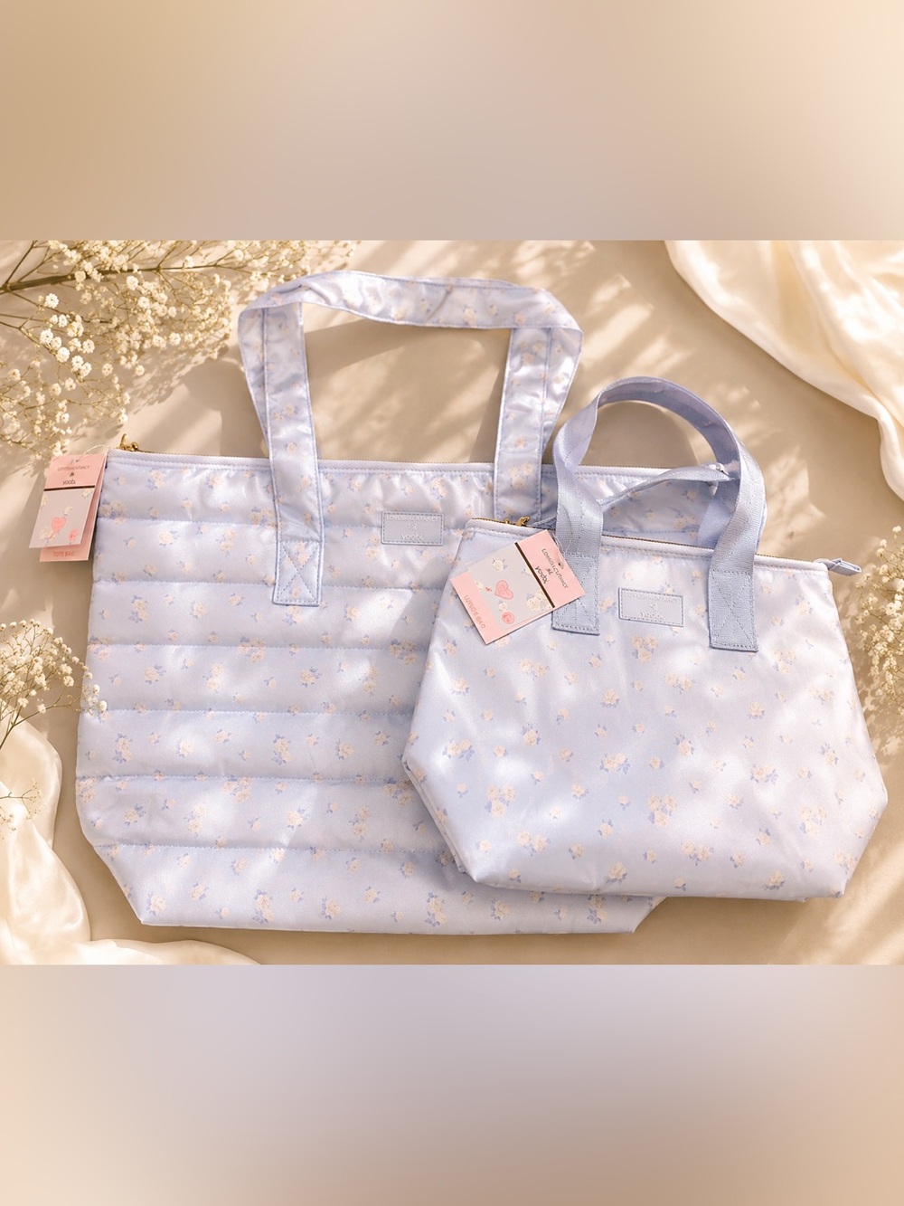 Target x LoveShackFancy Blue Floral Quilted Tote and Lunch Bag Set (Bundle) NWT
